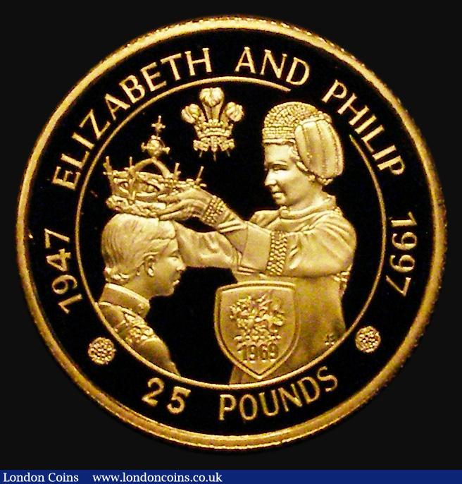 London Coins : A172 : Lot 510 : Alderney &pound;25 Gold Quarter Ounce 1997 Queen Elizabeth II and Prince Philip Golden Wedding Gold ...