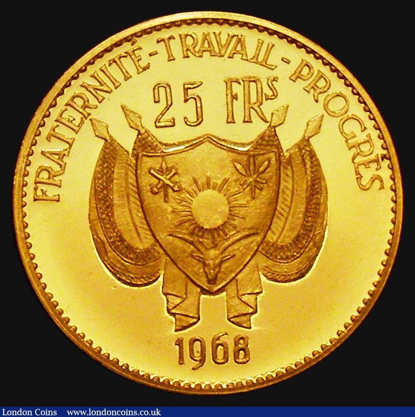 London Coins : A172 : Lot 637 : Niger 25 Francs Gold 1968 Reverse: Barbary Sheep KM#9.1 Gold Proof nFDC with the odd small contact m...