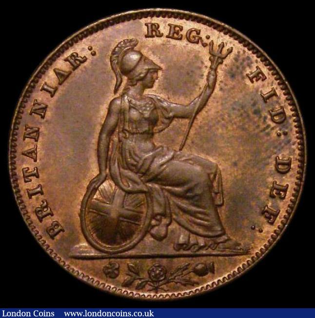 London Coins : A172 : Lot 905 : Farthing 1853 WW Raised, Peck 1575. An attractively toned example with traces of mint lustre, in an ...