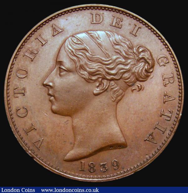 Halfpenny 1839 39 over 43 Bronzed Proof type as Peck 1523 nFDC toned, in an LCGS holder and graded LCGS 82 : English Coins : Auction 172 : Lot 1064