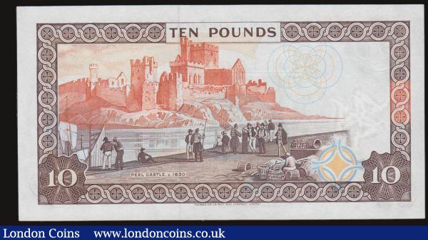 Isle of Man 10 Pounds Pick 44a (BY IM53; IOMPM M536) signature Cashen serial number G 000172, GVF. Brown and green on multicolour featuring Queen Elizabeth II at right and Triune with motto at centre on obverse and the reverse in shades of brown with illustration of Peel Castle circa 1830 Printed by Thomas De La Rue and watermarked with a triune. : World Banknotes : Auction 172 : Lot 123