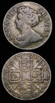 London Coins : A172 : Lot 1256 : Shillings (3) 1708 Third Bust, Plain in angles ESC 1147, Bull 1399 Good Fine with some small surface...