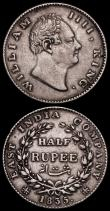London Coins : A172 : Lot 600 : India Half Rupees (2) 1835 Calcutta Mint, RS incuse on truncation KM#449.4 NVF, 1835 Calcutta Mint, ...