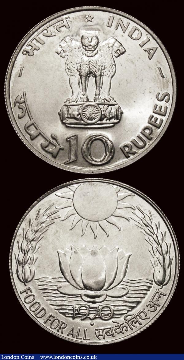 India 10 Rupees (2) 1970 FAO Bombay Mint, Proof KM#186 UNC with a fe ...