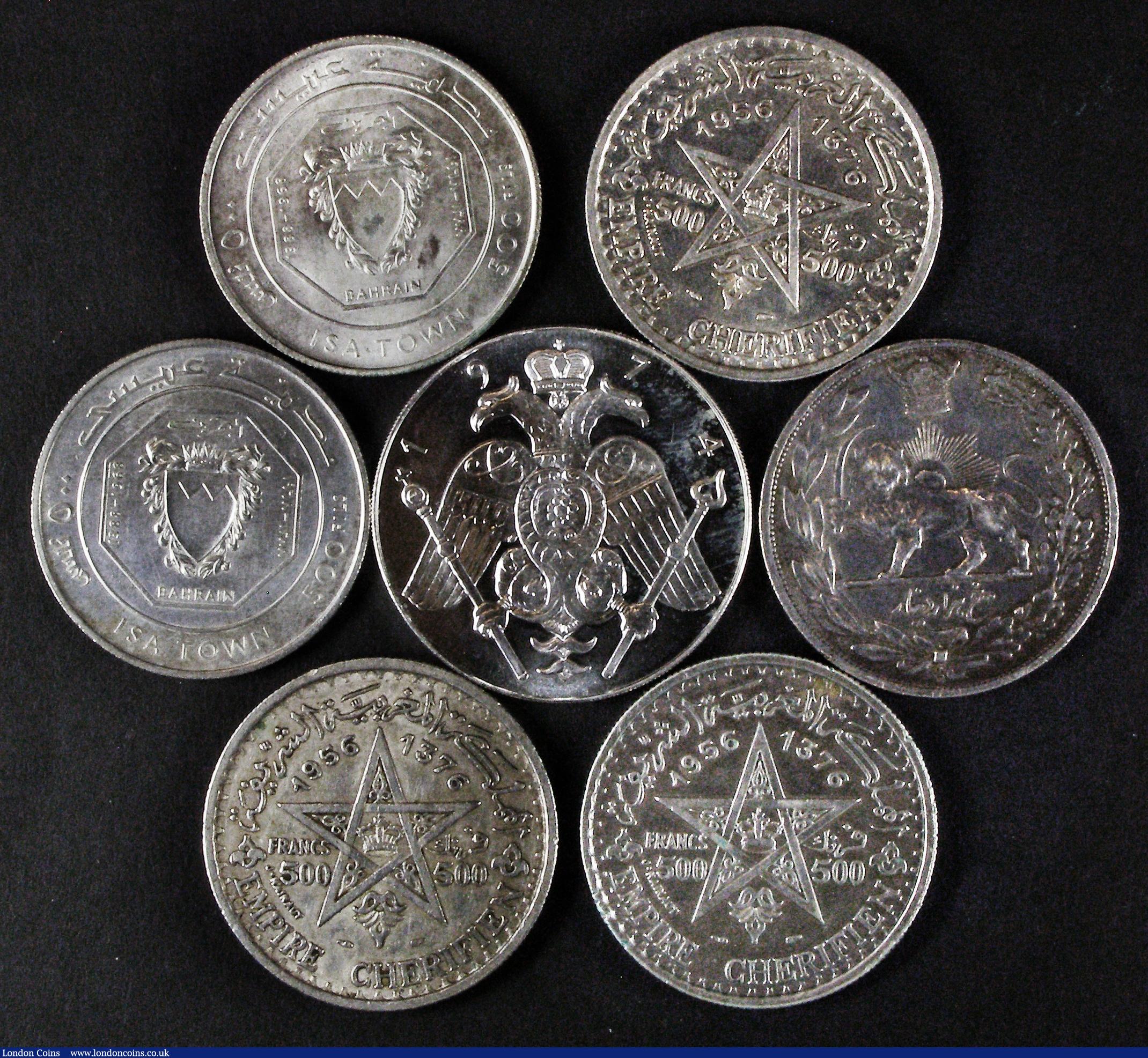 London Coins : A173 : Lot 1005 : World (7) Iran 5000 Dinars (5 Kran) AH1306H KM#1106 NVF, Bahrain 500 Fils (2) AH1368 (1968) Opening ...