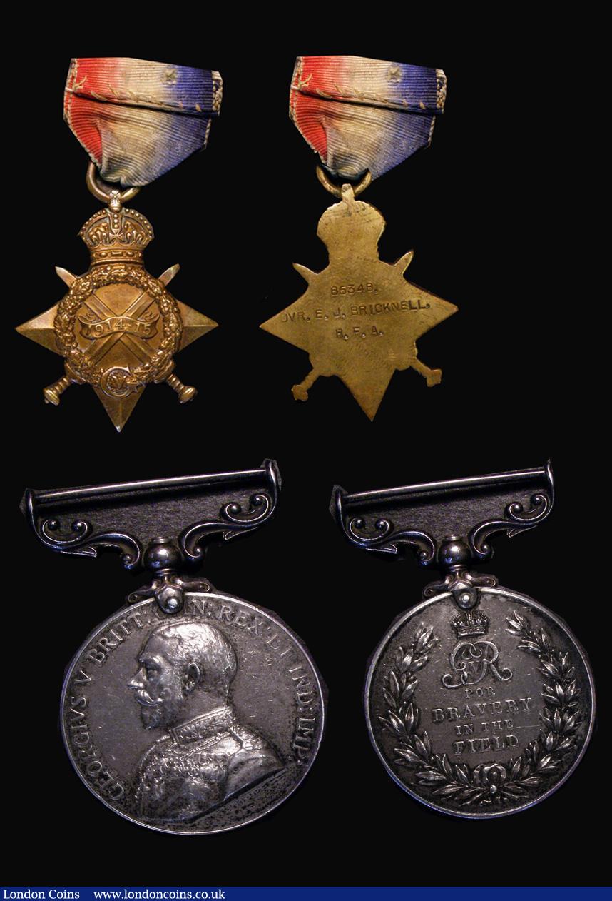 London Coins : A173 : Lot 1074 : Military Medal - for Bravery In The Field awarded to 85348 Dvr. E.J.Bricknell D.36/BDE: R.F.A,  He j...