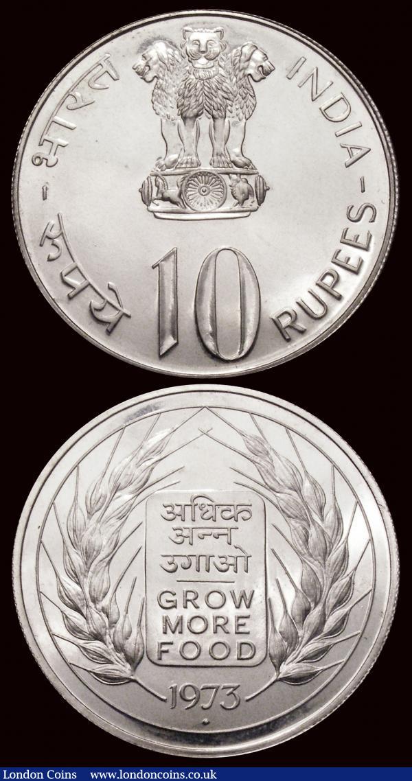 India 10 Rupees (2) 1970 FAO Bombay Mint, Proof KM#186 UNC with a fe ...