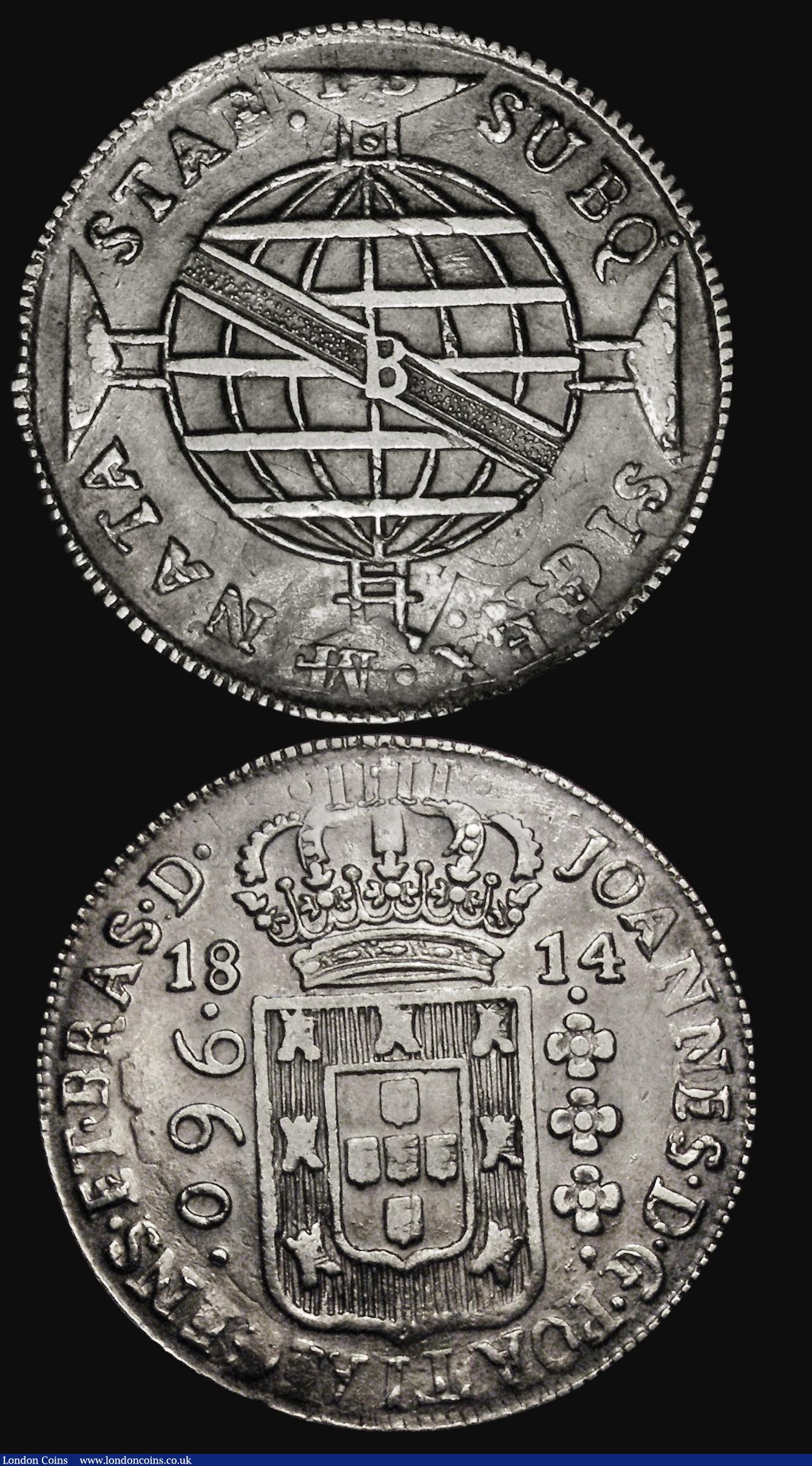 London Coins : A173 : Lot 1498 : Peru 8 Reales 1795 LIMAE IJ KM#97 Near Fine/Fine with chopmarks, Brazil 960 Reales 1814B KM#307.1 NV...