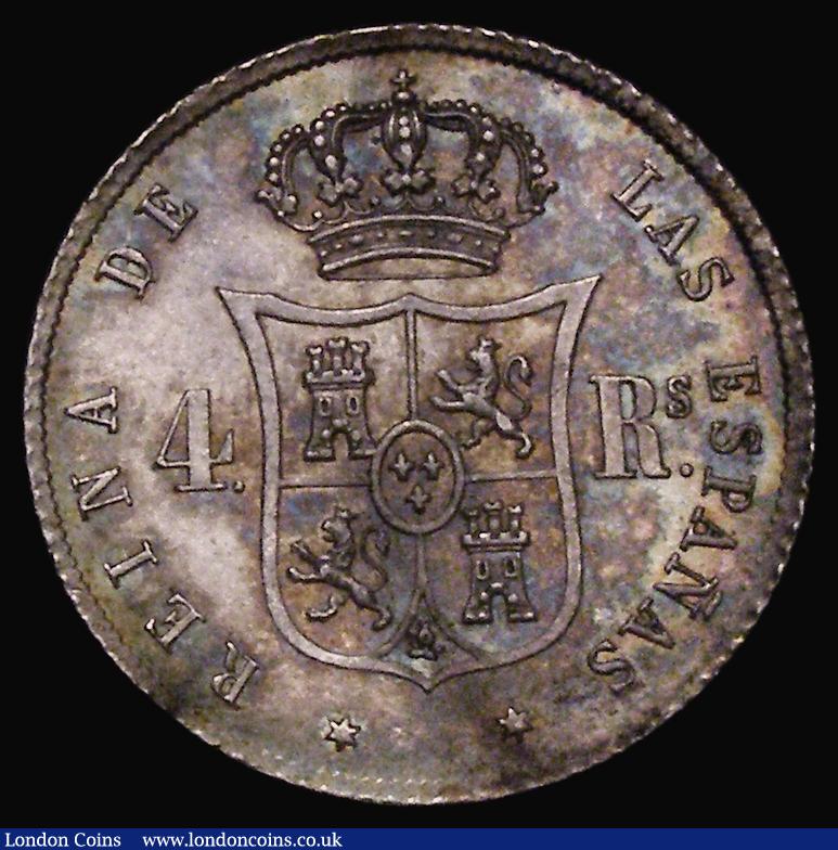 London Coins : A173 : Lot 1538 : Spain 4 Reales 1858 mintmark 6-pointed Star KM#608.2 UNC or near so, attractively toned and lustrous