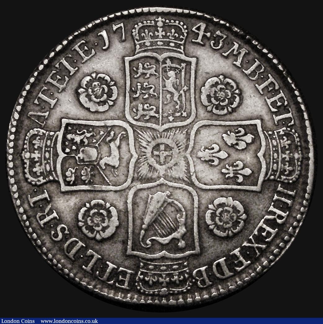 London Coins : A173 : Lot 1858 : Halfcrown 1743 Roses ESC 604, Bull 1685 Fine/Good Fine