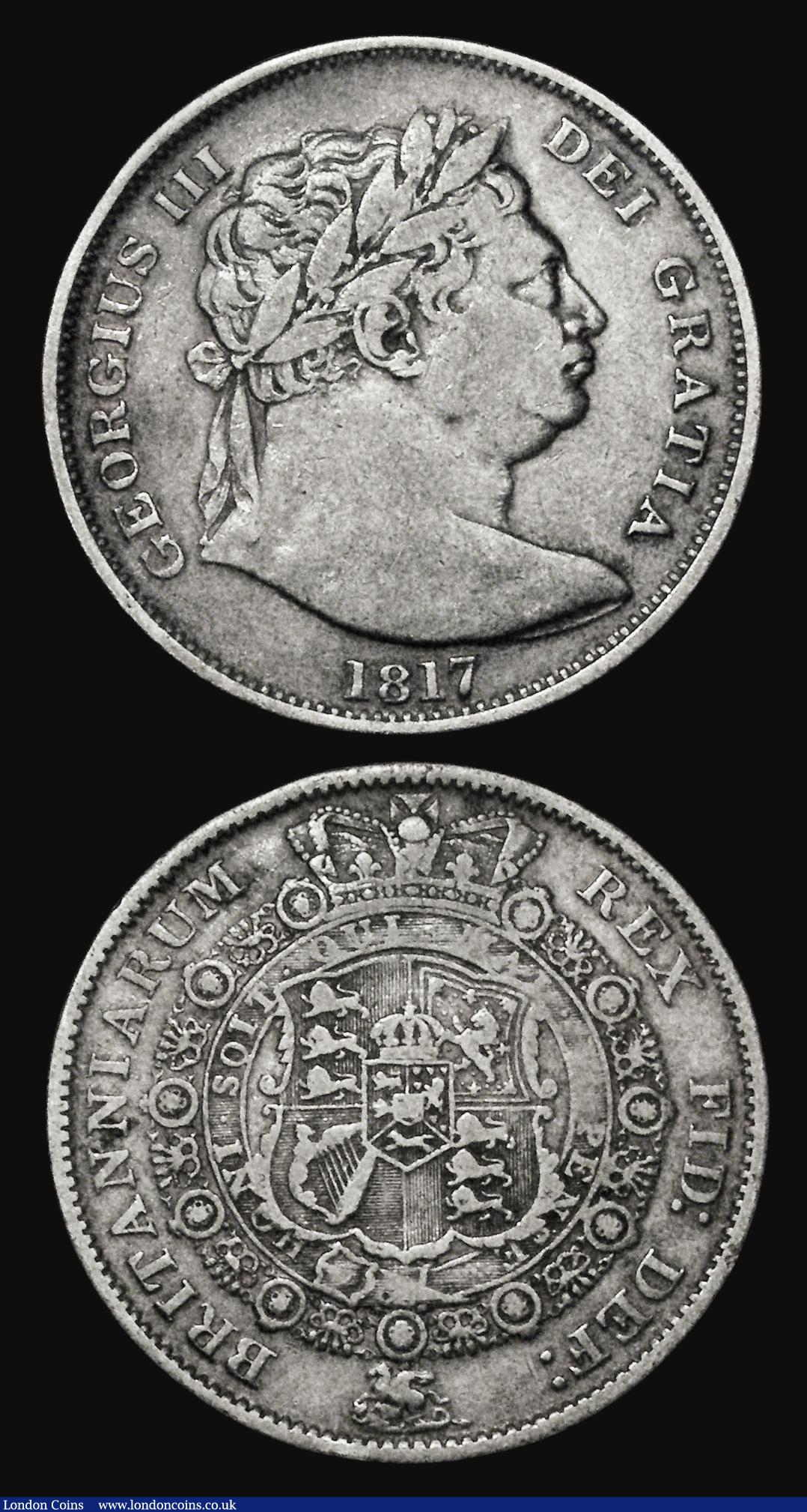 London Coins : A173 : Lot 1925 : Halfcrowns (2) 1816 ESC 613, Bull 2086 GVF, 1817 Bull Head ESC 616, Bull 2090 Fine