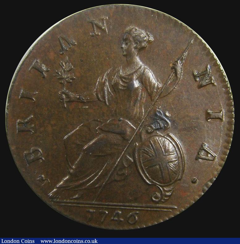 London Coins : A173 : Lot 1939 : Halfpenny 1746 Peck 876 UNC toned, in an LCGS holder and graded LCGS 80, Ex-Andrew Wayne collection ...