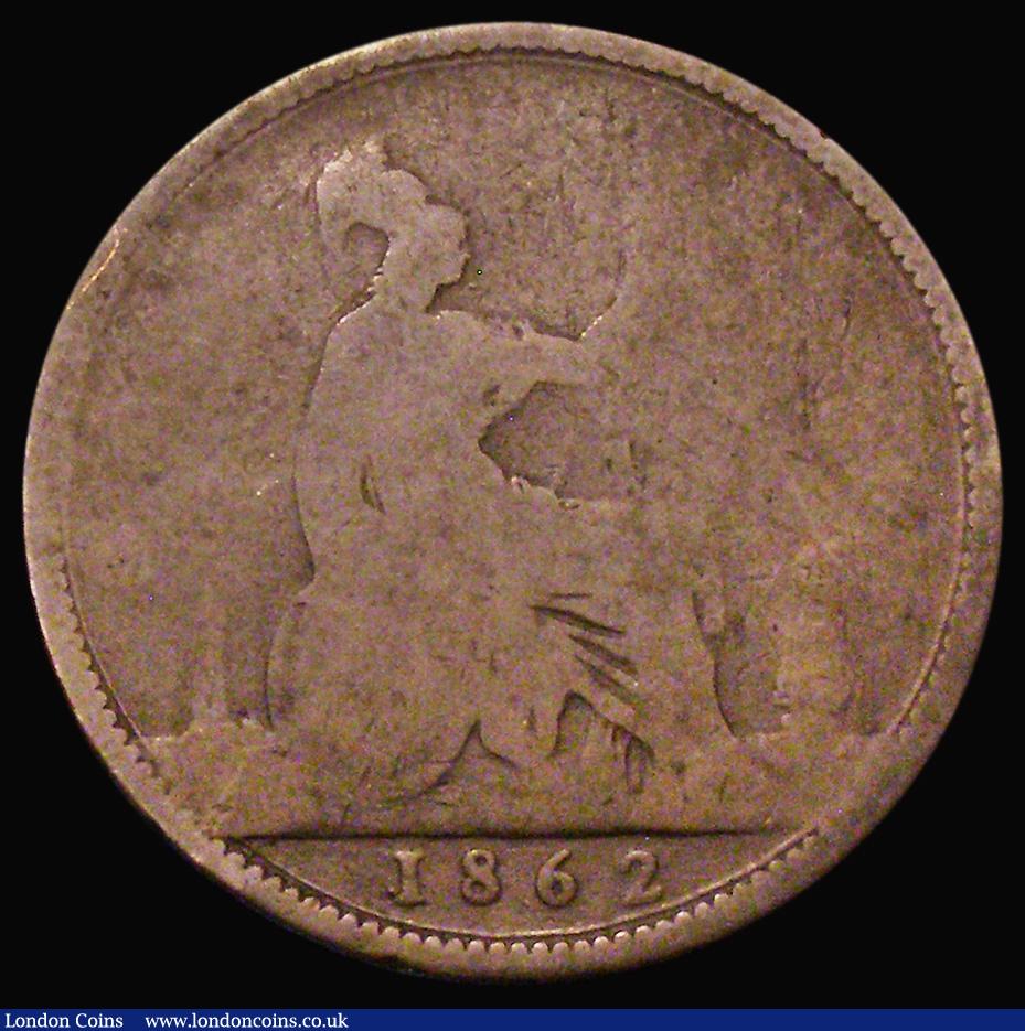 London Coins : A173 : Lot 2025 : Penny 1862 Small Date from Halfpenny die Freeman 41 dies 6+G, Gouby BP1862E, Fair and 'misty ...