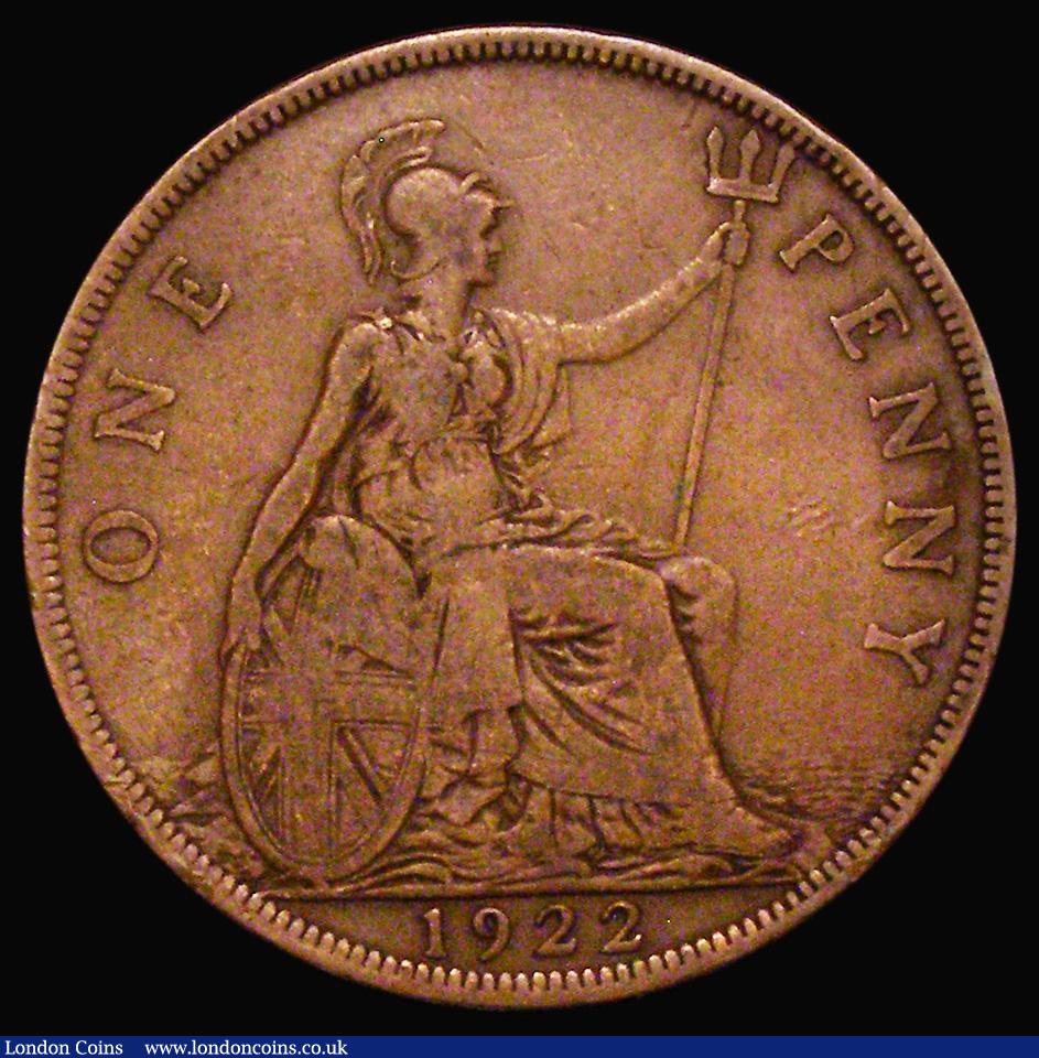 London Coins : A173 : Lot 2041 : Penny 1922 Freeman 192A dies 3+C Near Fine/Fine, a collectable example of this very rare type, rated...