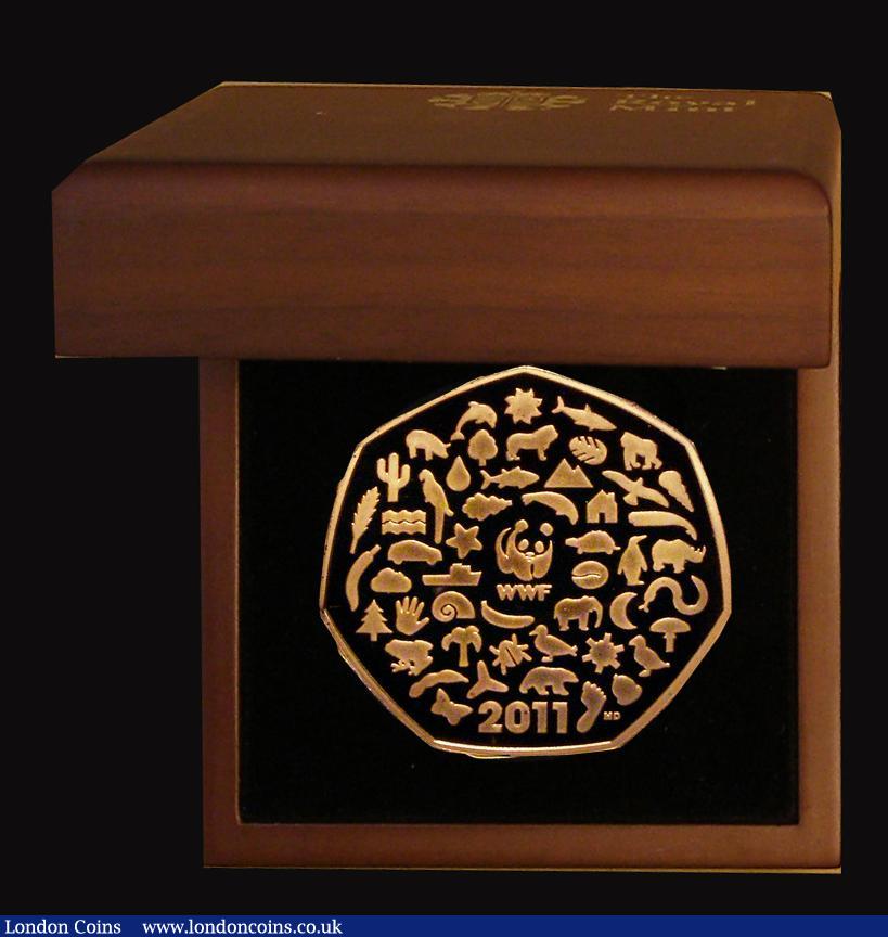 London Coins : A173 : Lot 281 : Fifty Pence 2011 World Wildlife Fund 50th Anniversary Gold Proof S.H25 a fingerprint obverse, otherw...