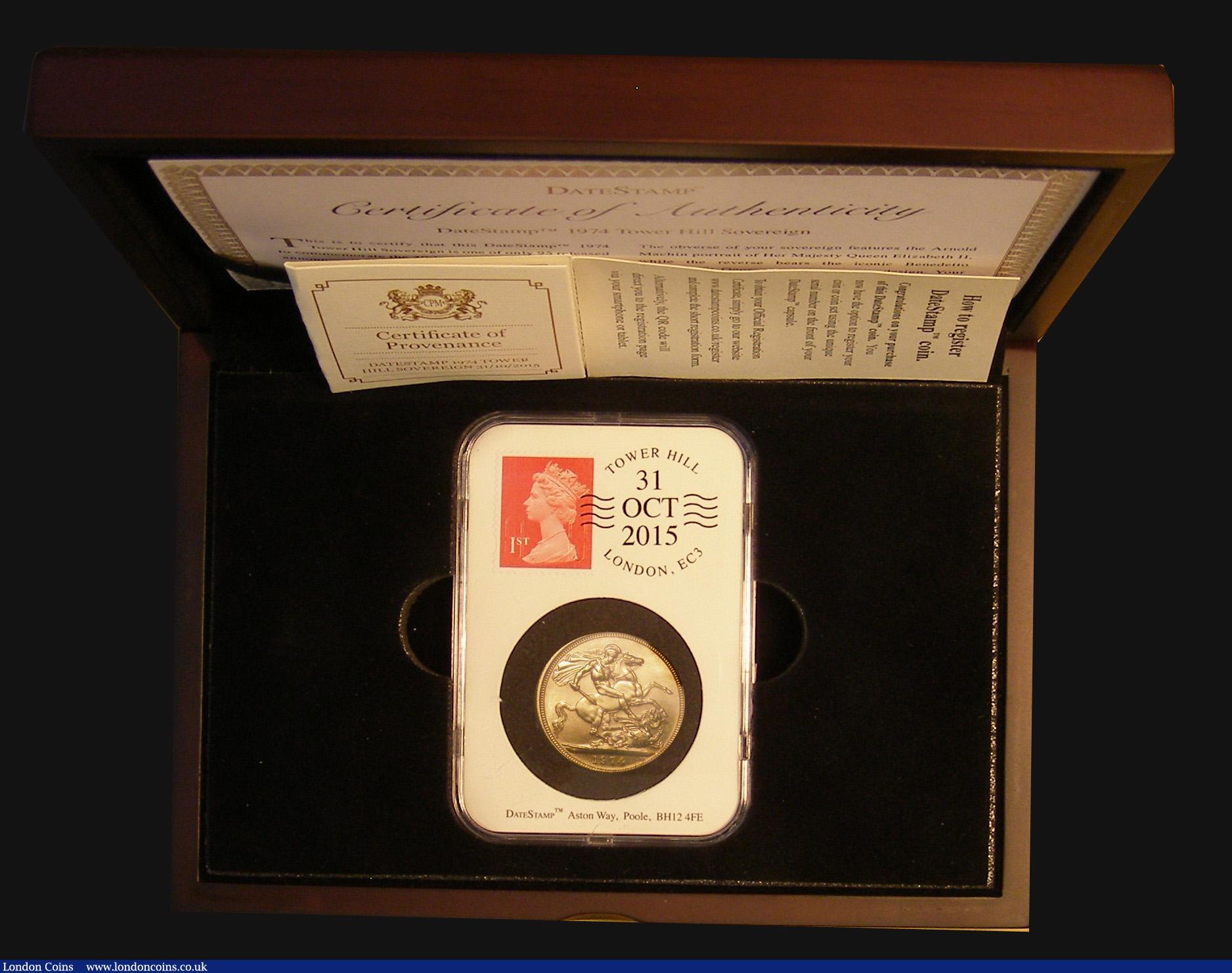 London Coins : A173 : Lot 454 : Sovereign 1974 Marsh 3074 Lustrous UNC with some light contact marks, in a Datestamp holder with Fir...