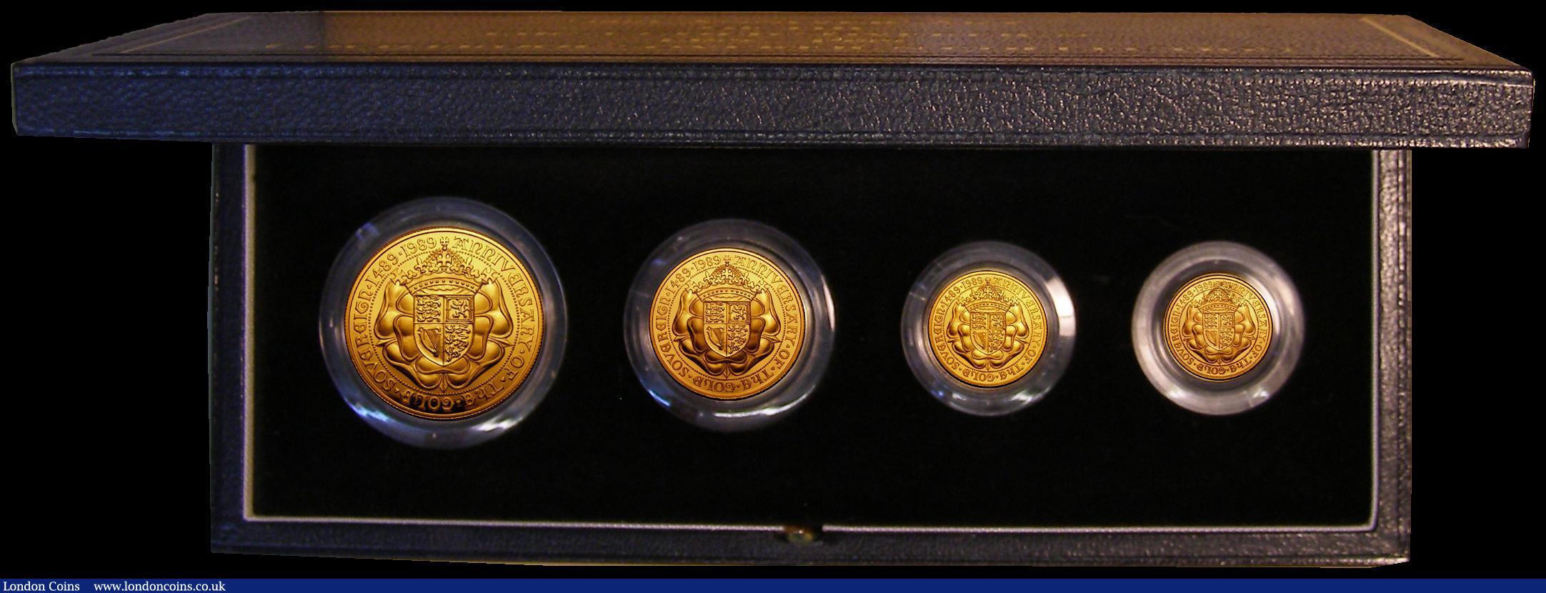 London Coins : A173 : Lot 589 : United Kingdom 1989 Gold Proof Sovereign Four Coin Collection 500th Anniversary of the Sovereign, Fi...