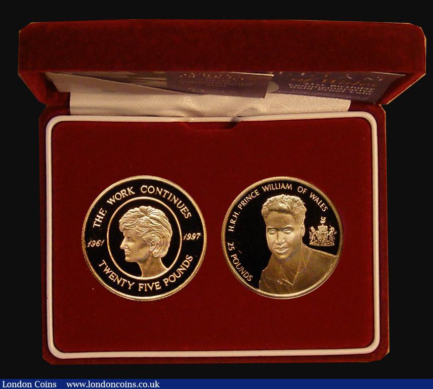 London Coins : A173 : Lot 601 : Alderney &pound;25 Gold a 2-coin set comprising &pound;25 2002 5th Anniversary of the Death of Princ...