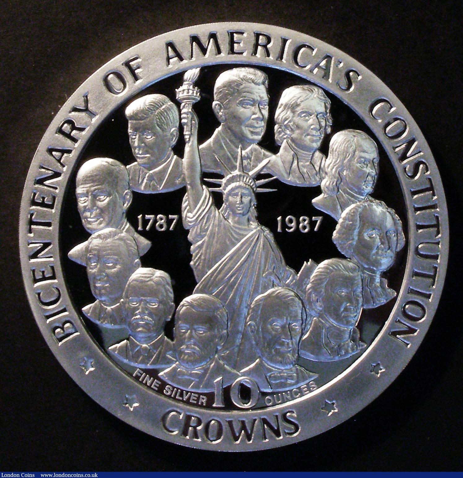 London Coins : A173 : Lot 691 : Isle of Man Ten Crowns 1987 Bicentenary of America's Constitution 10oz. Silver Proof KM#188 FDC...