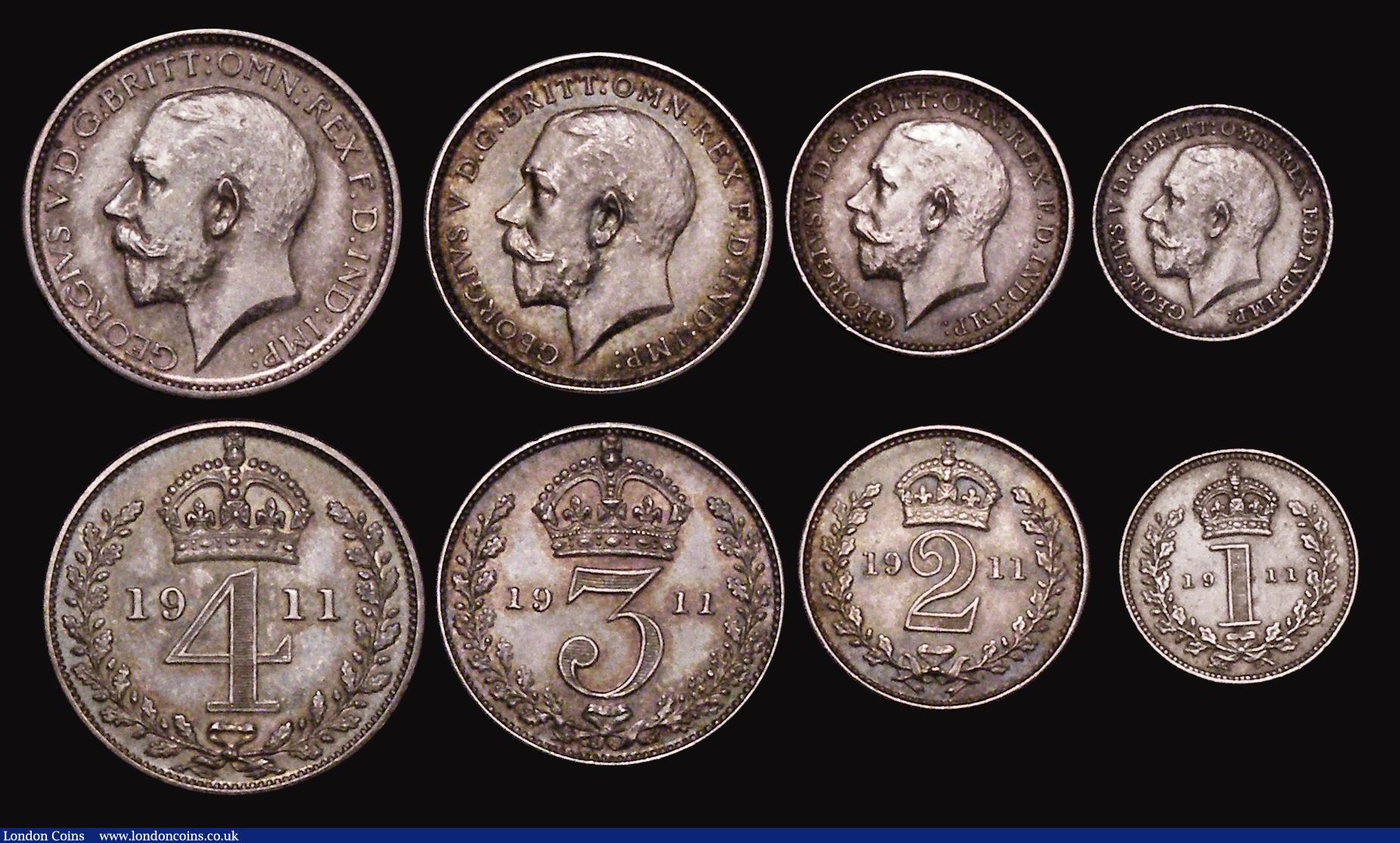 London Coins : A173 : Lot 889 : Proof Set 1911 (8 coins) Halfcrown to Maundy Set UNC to nFDC with an attractive and matching tone, t...