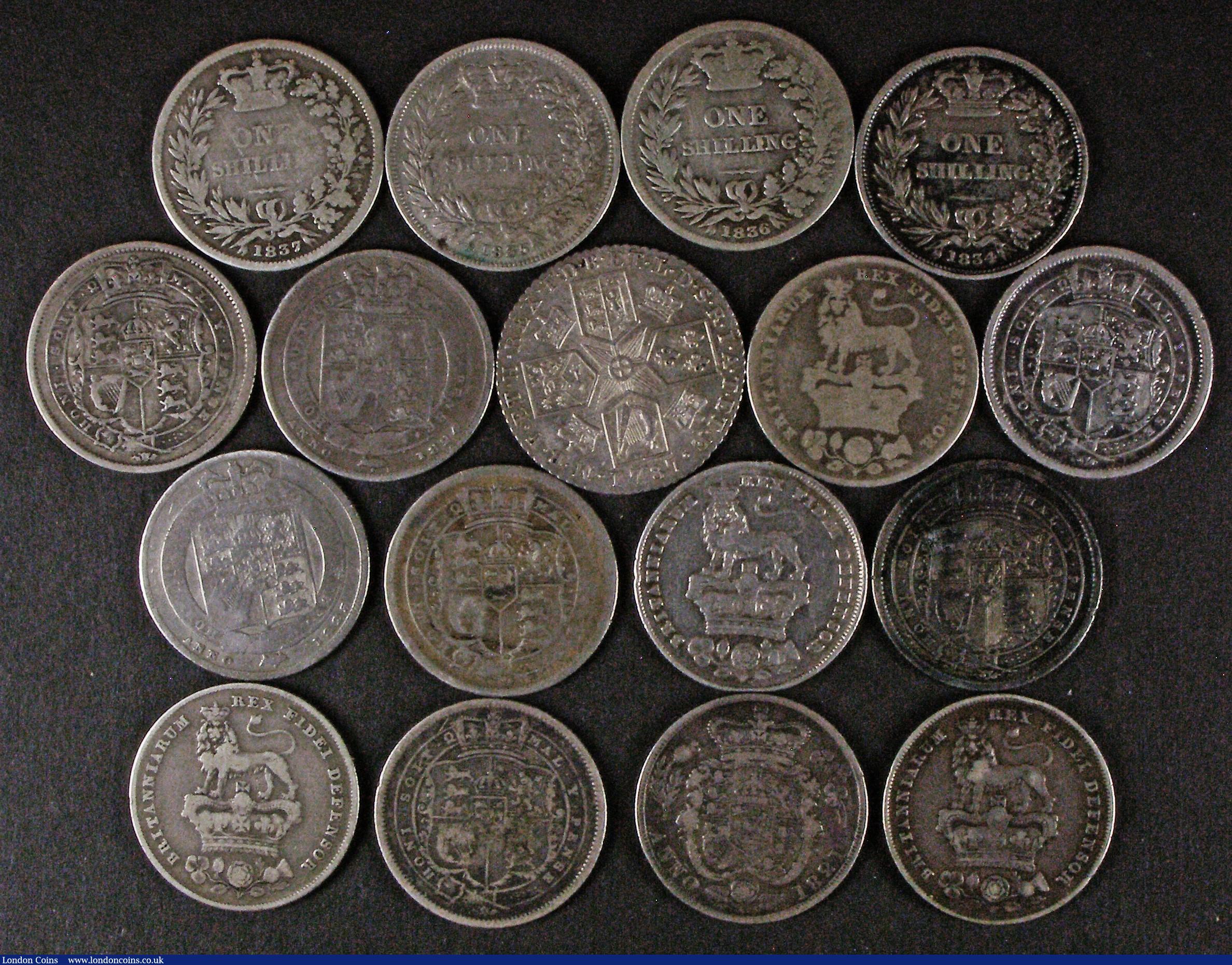 London Coins : A173 : Lot 904 : Shillings (17) 1787 Hearts ESC 1225, Bull 2129 GVF, 1816 ESC 1228, Bull 2140 VG, 1817 ESC 1232, Bull...