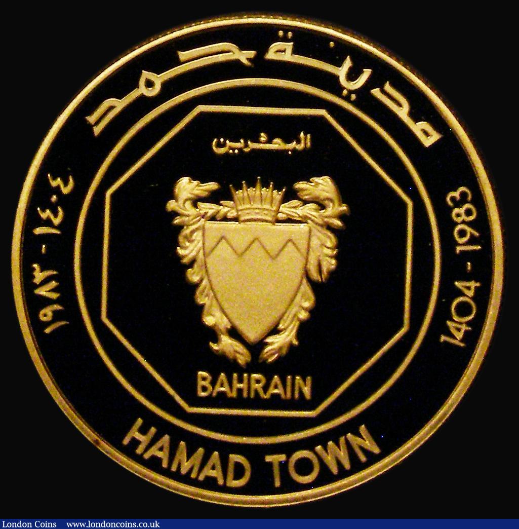 London Coins : A174 : Lot 1193 : Bahrain Ten Dinars Gold AH1404 (1983) Opening of Hamad Town X#3 Gold Proof, with the odd tiny hairli...