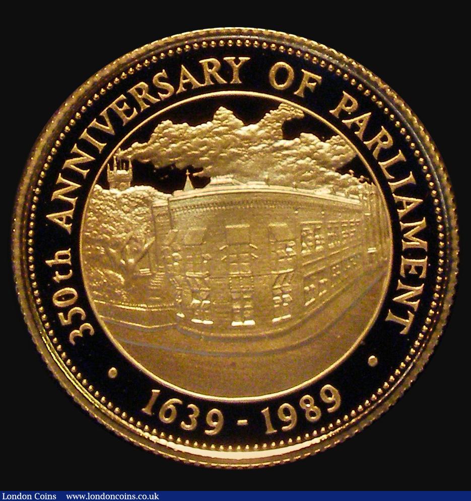 London Coins : A174 : Lot 1194 : Barbados 100 Dollars Gold 1989 350th Anniversary of Parliament KM#48 Gold Proof, FDC uncased in caps...