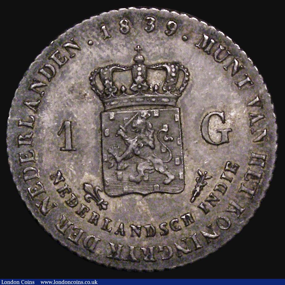 London Coins : A174 : Lot 1363 : Netherland East Indies One Gulden 1839 KM#300a EF with attractive old toning, a most pleasing exampl...