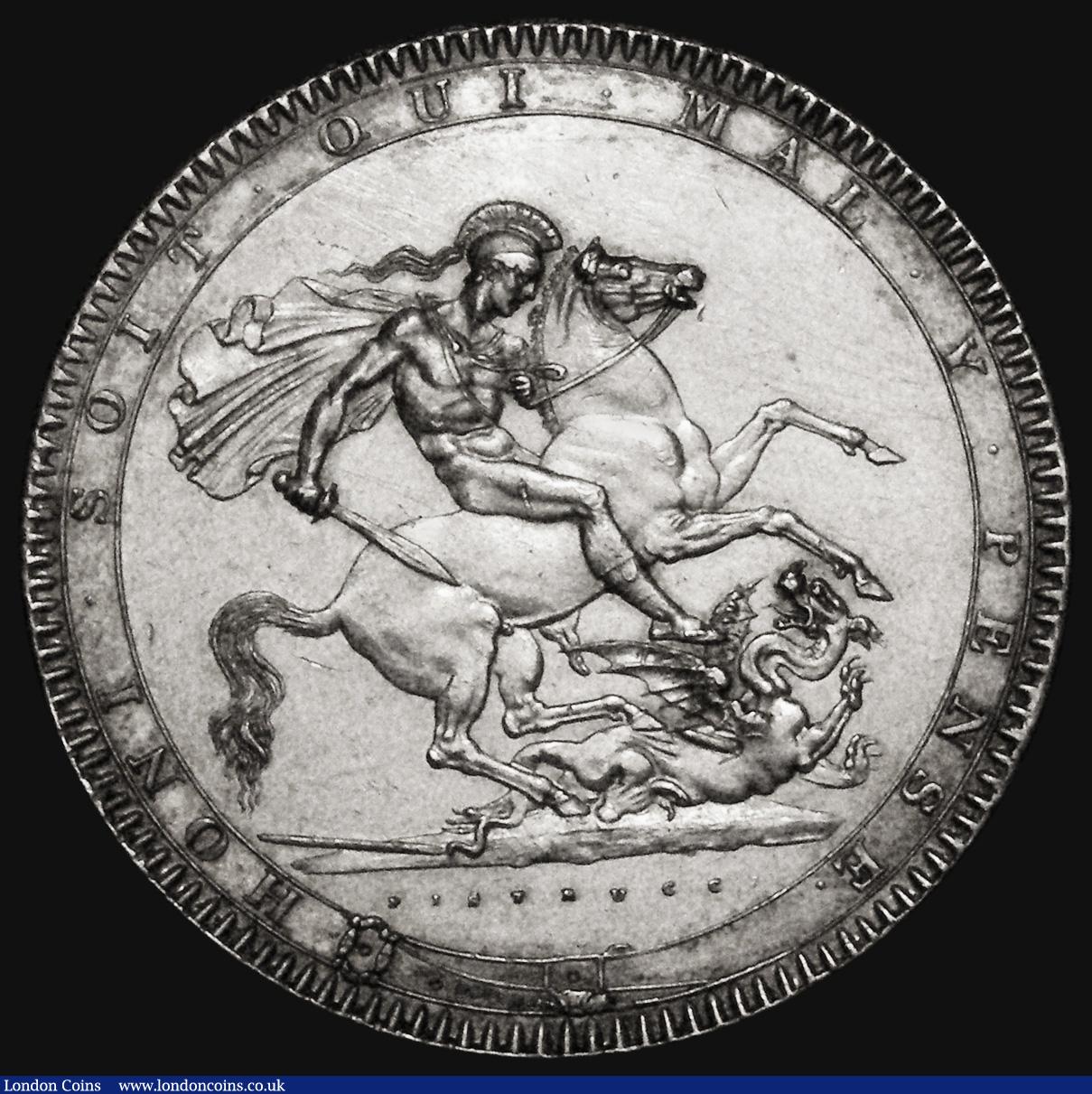 London Coins : A174 : Lot 1517 : Crown 1818 LIX as ESC 214, Bull 2009 Last 8 over defective 8. Note: shows as an extra 'horn...