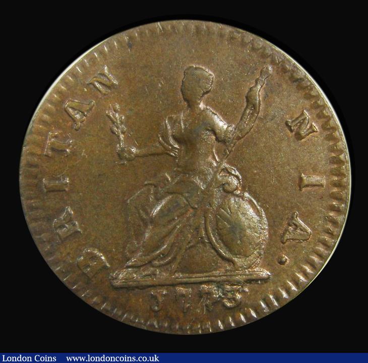 London Coins : A174 : Lot 1593 : Farthing 1773 Obverse 2 Peck 913 A/UNC with traces of lustre, in an early LCGS holder and graded LCG...