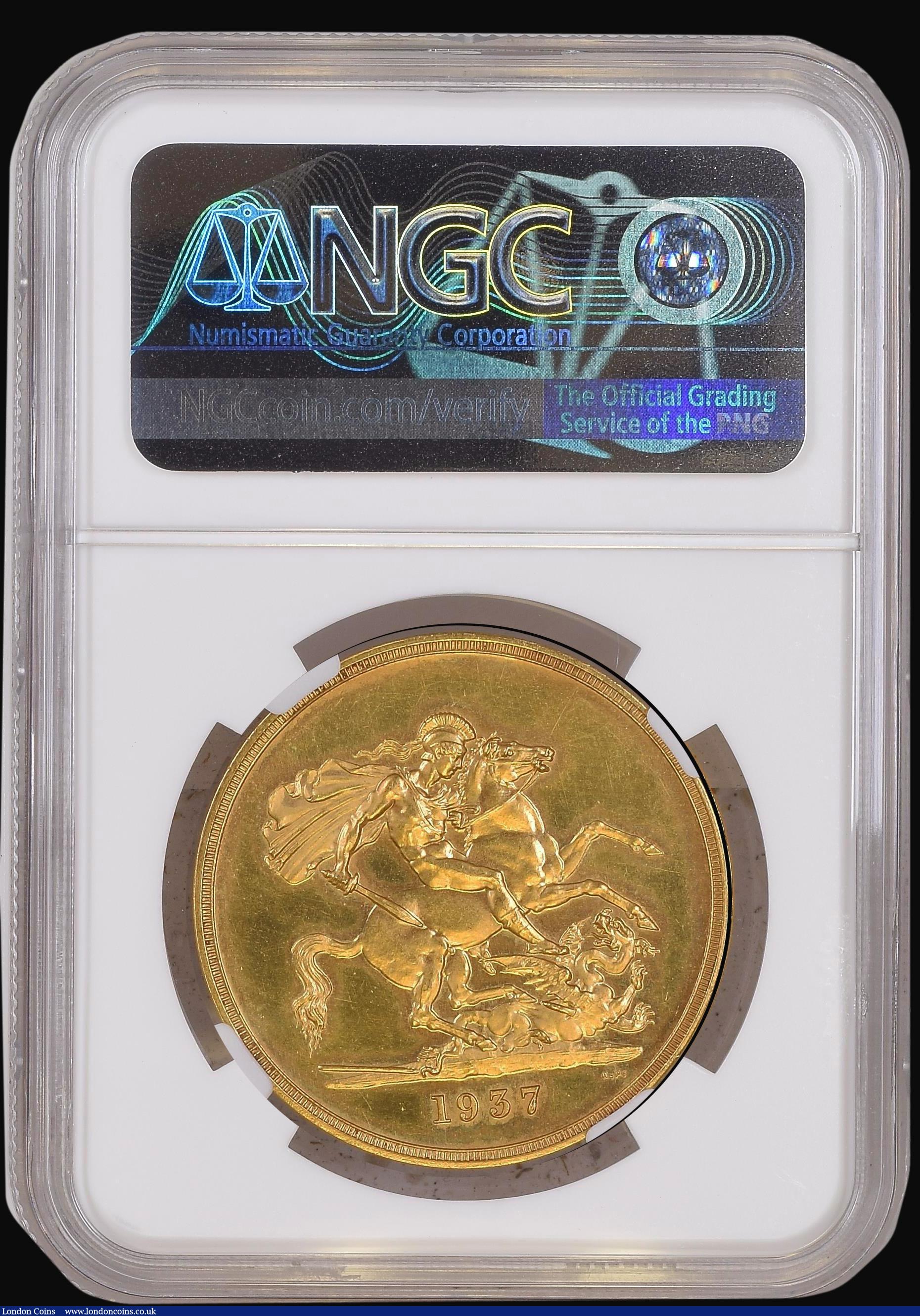 London Coins : A174 : Lot 1618 : Five Pounds 1937 Proof S.4074 in an NGC holder and graded PF62 always a very popular issue and keenl...