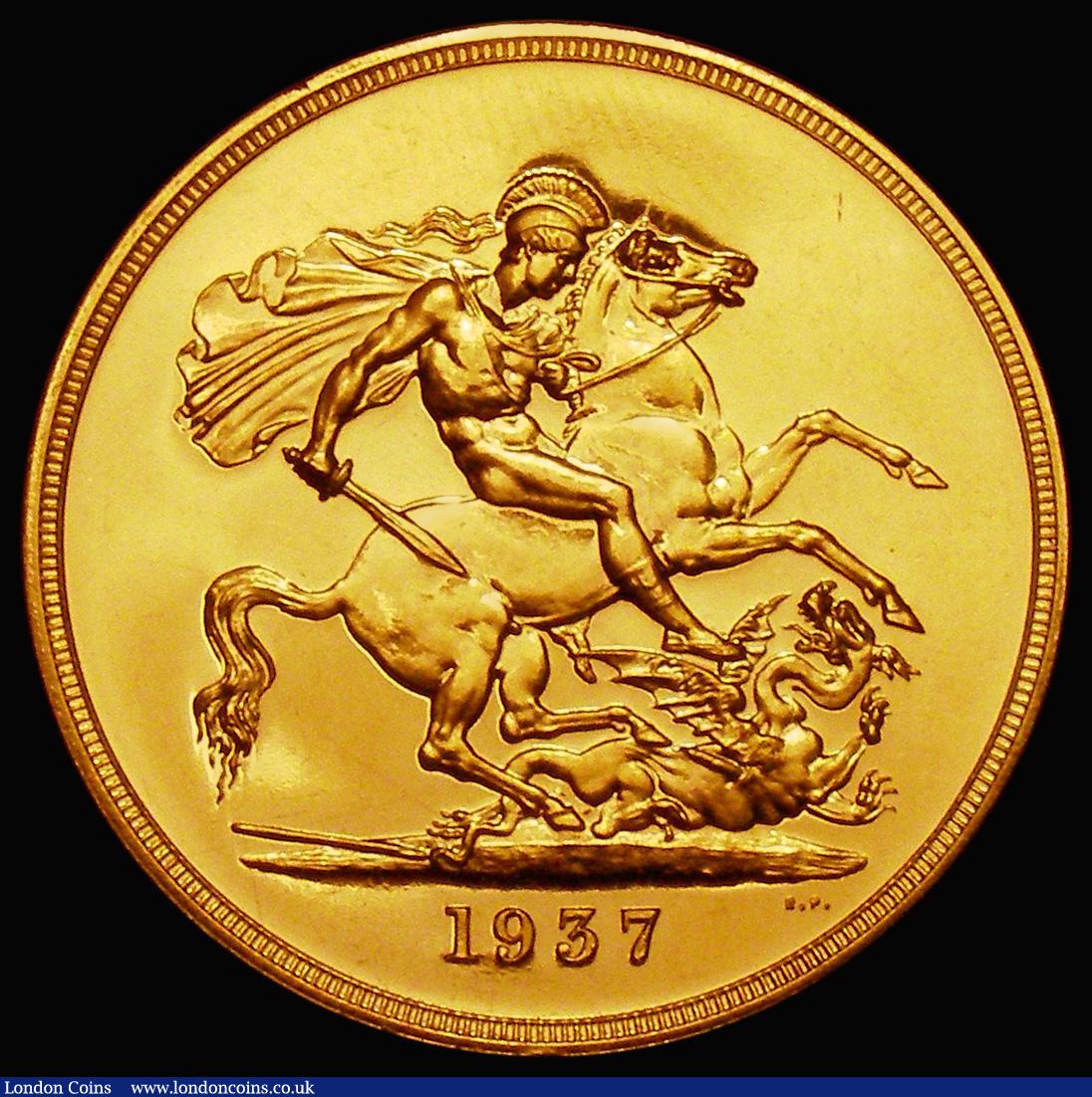 London Coins : A174 : Lot 1620 : Five Pounds 1937 Proof S.4074 nFDC with some light hairlines and contact marks, retaining practicall...