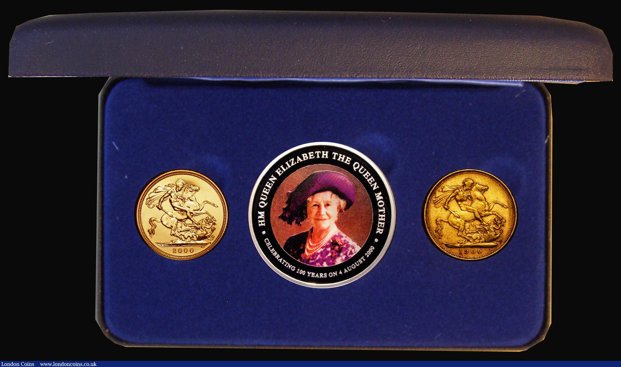London Coins : A174 : Lot 330 : GB/Cook Islands - Queen Mother Sovereign set comprising GB Sovereigns (2) 1900M Marsh 160 Fine/Good ...