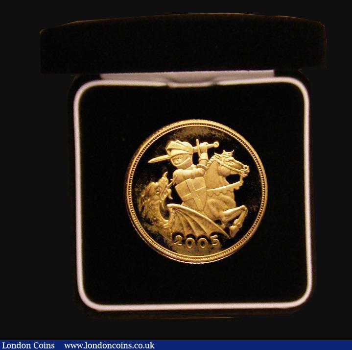 London Coins : A174 : Lot 408 : Sovereign 2005 Proof nFDC (some light toning reverse field) cased as issued with certificate