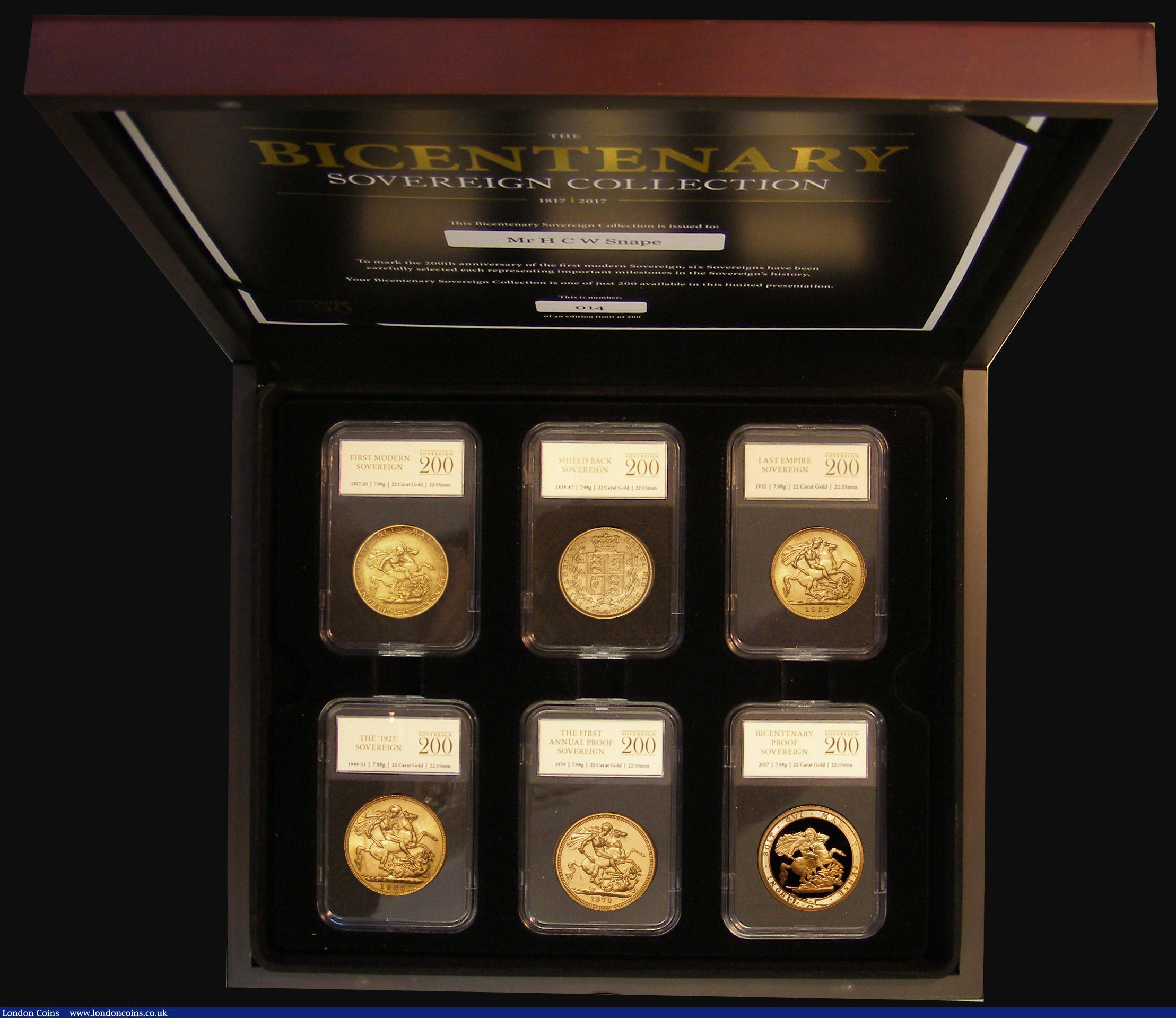 London Coins : A174 : Lot 441 : Sovereigns - The Bicentenary Sovereign Collection a 6-coin set comprising Sovereigns (6) 1820 Large ...
