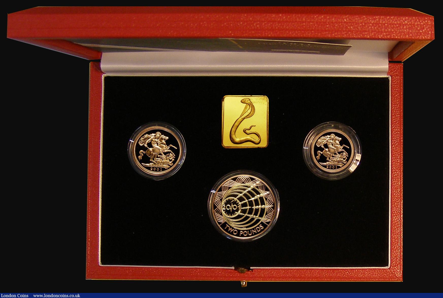 London Coins : A174 : Lot 457 : The 2001 United Kingdom Gold Three Coin Sovereign Collection, Two Pounds Marconi, Sovereign and Half...