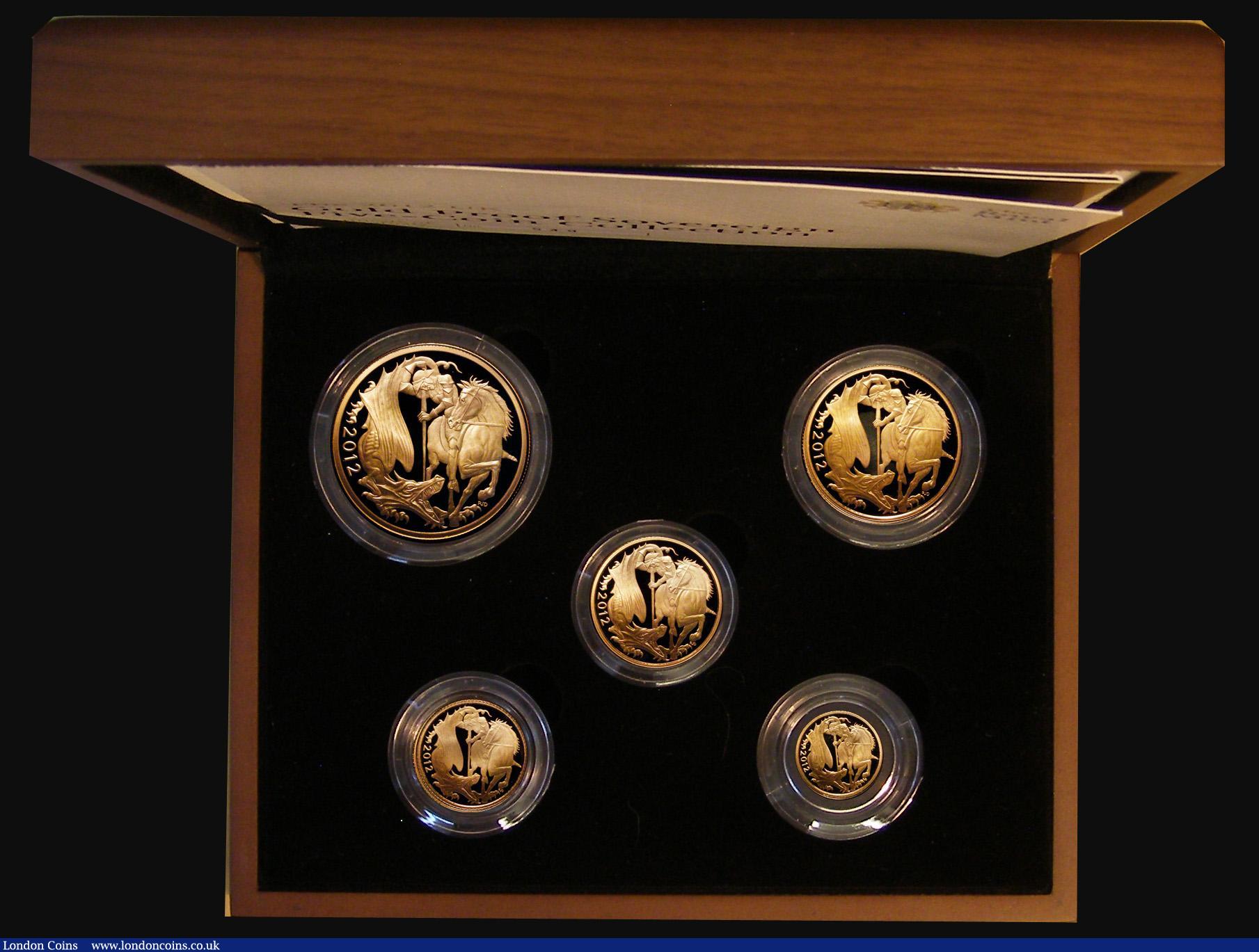 London Coins : A174 : Lot 460 : The 2012 Gold Proof Sovereign Five-Coin Collection Five Pounds, Two Pounds, Sovereign, Half Sovereig...