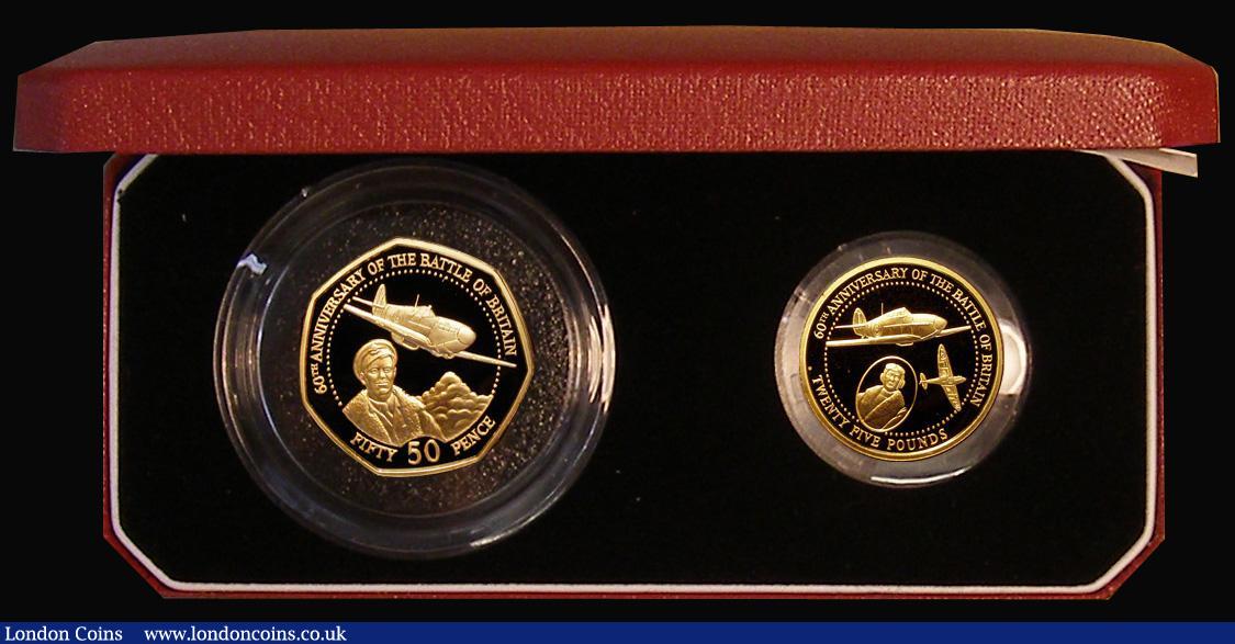 London Coins : A174 : Lot 538 : Alderney and Guernsey 60th Anniversary of The Battle of Britain Gold Two Coin Set 2000 with Alderney...