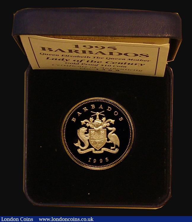 London Coins : A174 : Lot 548 : Barbados Ten Dollars Gold 1995 Queen Elizabeth The Queen Mother - 1923 Engagement Portrait KM#60 Pro...