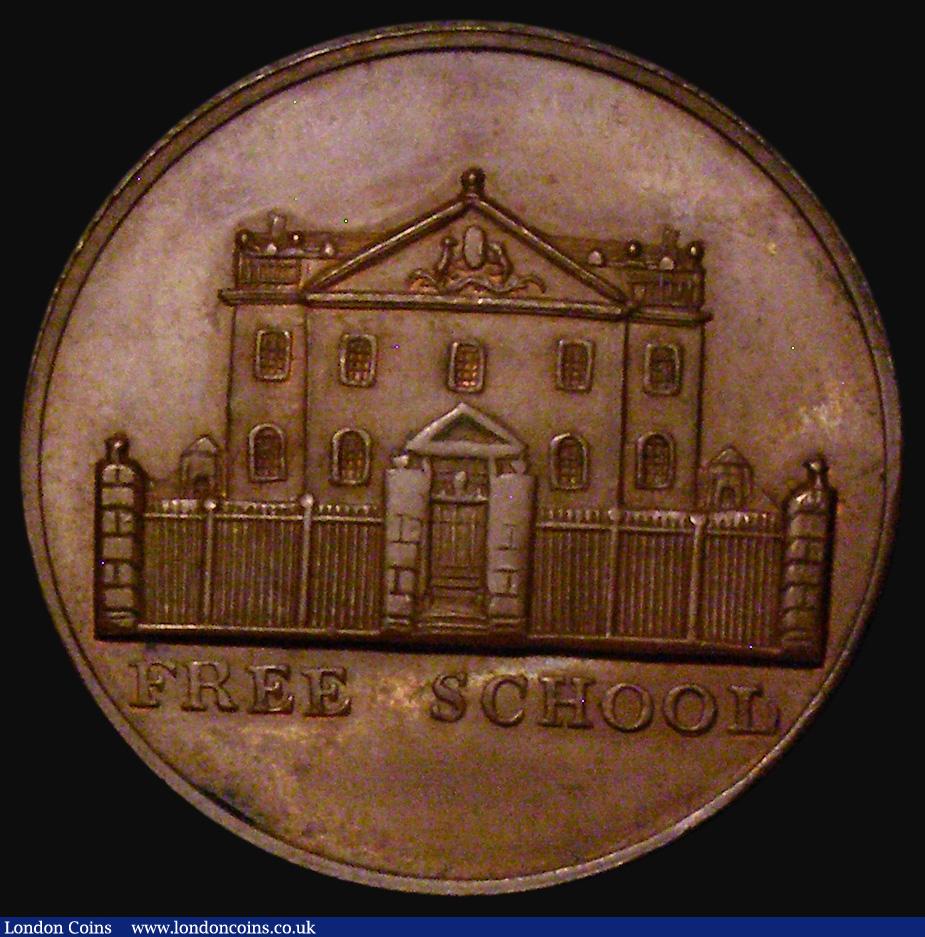 London Coins : A174 : Lot 709 : Halfpenny 19th Century Somerset - Bath City Token undated, Free School Obverse: Front view of the sc...