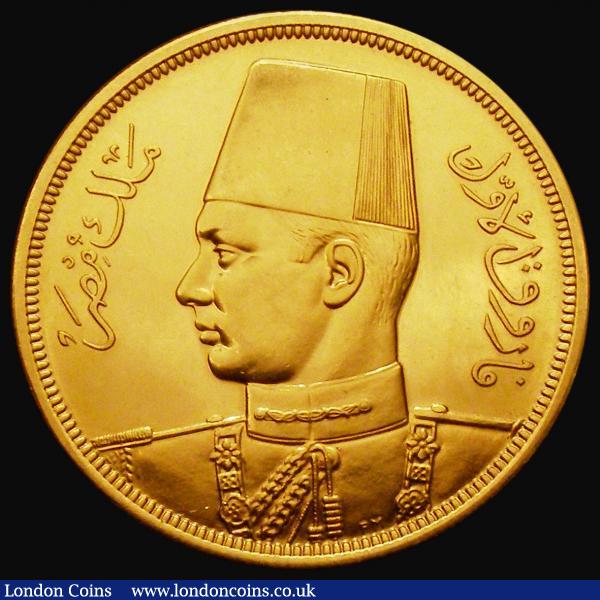 Egypt 500 Piastres Gold AH1357 (1938) Proof, Royal Wedding of King Farouk and Safinaz Zulficar, (Queen Farida) KM#373, an impressive 42.50 grammes issue, nFDC retaining around 90% original mint brilliance, an imposing large Royal Mint issue : World Coins : Auction 174 : Lot 1246