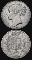 London Coins : A174 : Lot 1575 : Crowns (2) 1820 LX ESC 219, Bull 2016 Bold Fine, 1845 Cinquefoil Stops on edge ESC 282, Bull 2564, F...