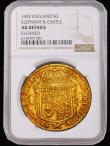 London Coins : A174 : Lot 1607 : Five Guineas 1692 Elephant and Castle, QVARTO edge, as S.3423 with R of REX over a higher R, NGC AU ...
