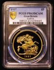 London Coins : A174 : Lot 1617 : Five Pounds 1937 Proof S.4074 in a PCGS holder and graded PCGS PR63 DCAM, the fields highly reflecti...