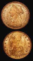 London Coins : A174 : Lot 1759 : Halfpennies (2) 1887 Freeman 358 dies 17+S UNC with practically full lustre, the reverse with a hand...