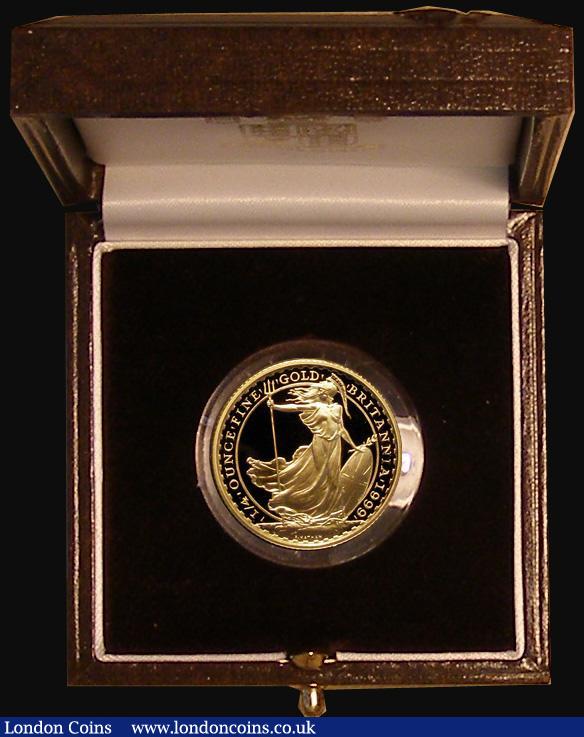 Britannia £25 Gold Proof Quarter Ounce FDC in the Royal Mint Box with certificate the box lid with some staining and residue (coin choice) : English Cased : Auction 174 : Lot 182