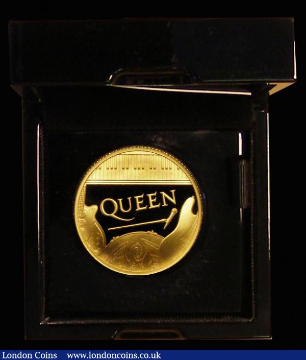 Twenty Five Pounds 2020 (Pop Group) Queen - Rock Royalty, One Quarter Ounce Gold Proof, with the innovative reverse design, including an arrangement of each of the instruments played by each band member, the design fittingly reflecting the grandiose nature of some of their greatest songs. Proof FDC in the Royal Mint box of issue with certificate. Only 1250 pieces were issued of the Gold Quarter Ounce in this presentation format. When issued by the Royal Mint, all the Queen Gold coins were quickly sold out, the series appealing to coin collectors and Queen fans alike : English Cased : Auction 174 : Lot 474