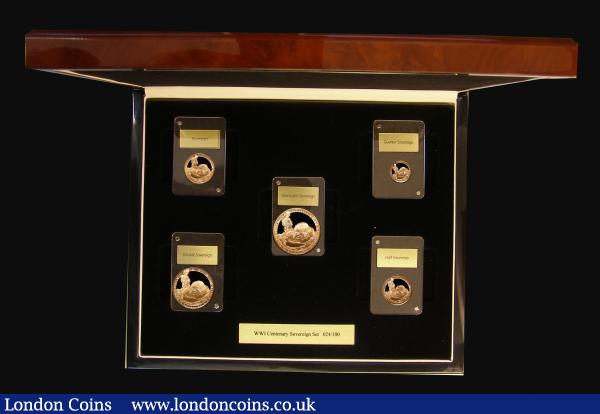 Gibraltar World War I Centenary Sovereign set 2018 a 5-coin set in gold comprising Five Pounds, Two Pounds, Sovereign, Half Sovereign and Quarter Sovereign FDC in the box of issue : World Cased : Auction 174 : Lot 585