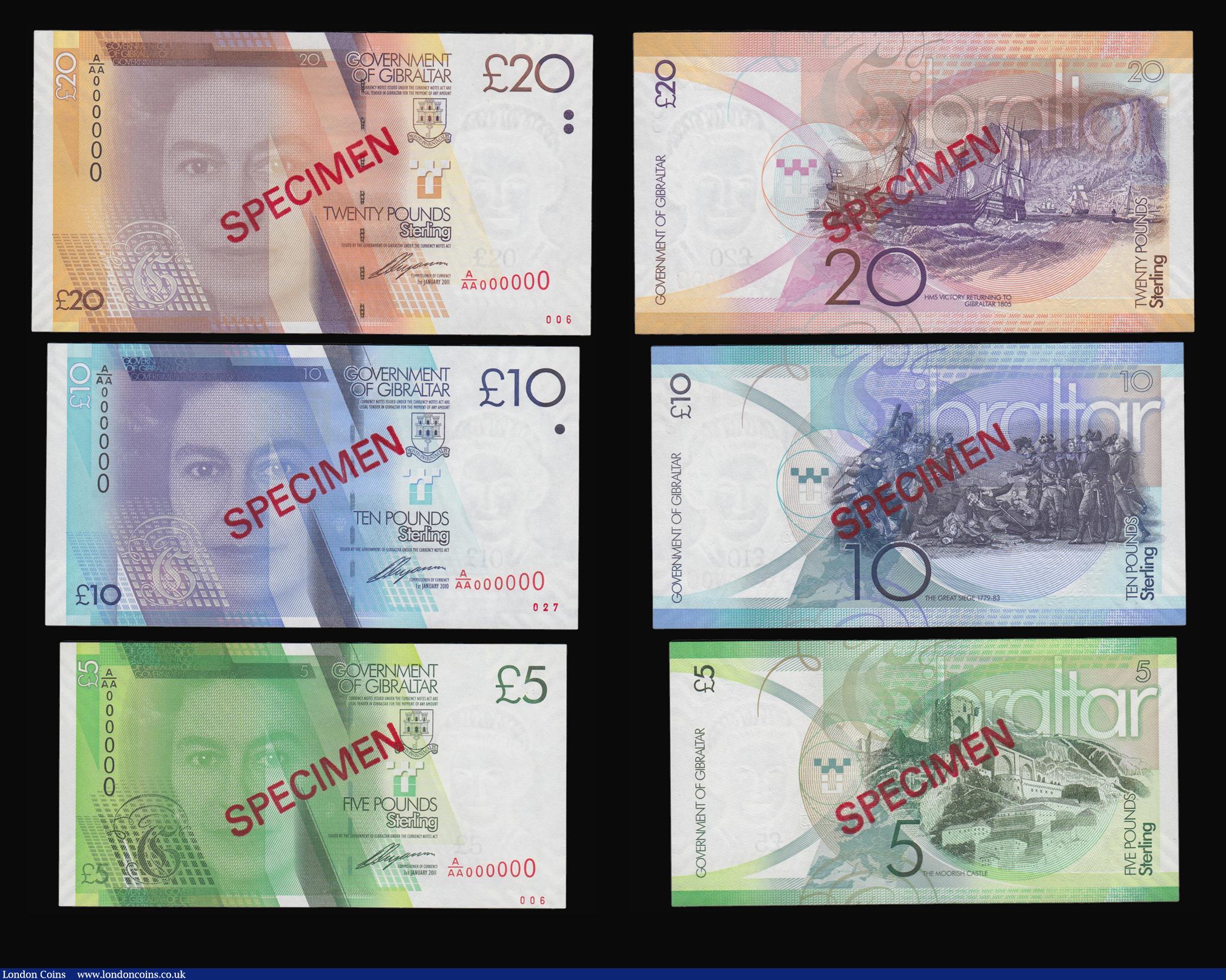 London Coins : A175 : Lot 108 : Gibraltar set of Specimens (5 notes) &pound;5 1 January 2011 A/AA 000000 (006 in bottom right corner...