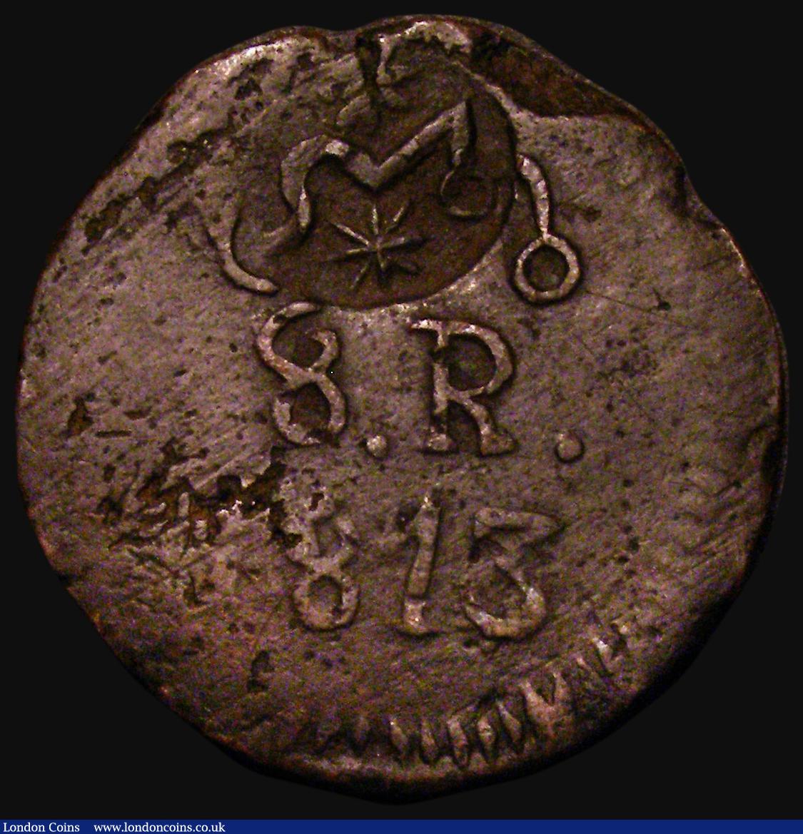 London Coins : A175 : Lot 1099 : Mexico -  War of Independence Insurgent Countermarked Coinage 8 Reales 1813 in copper  KM#265.4 coun...